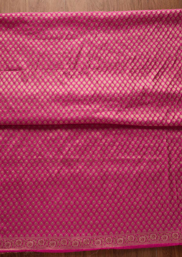 Rani Pink Zariwork Banarasi Designer Unstitched Salwar Suit - koskii