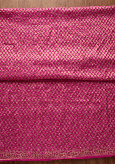 Rani Pink Zariwork Banarasi Designer Unstitched Salwar Suit - koskii