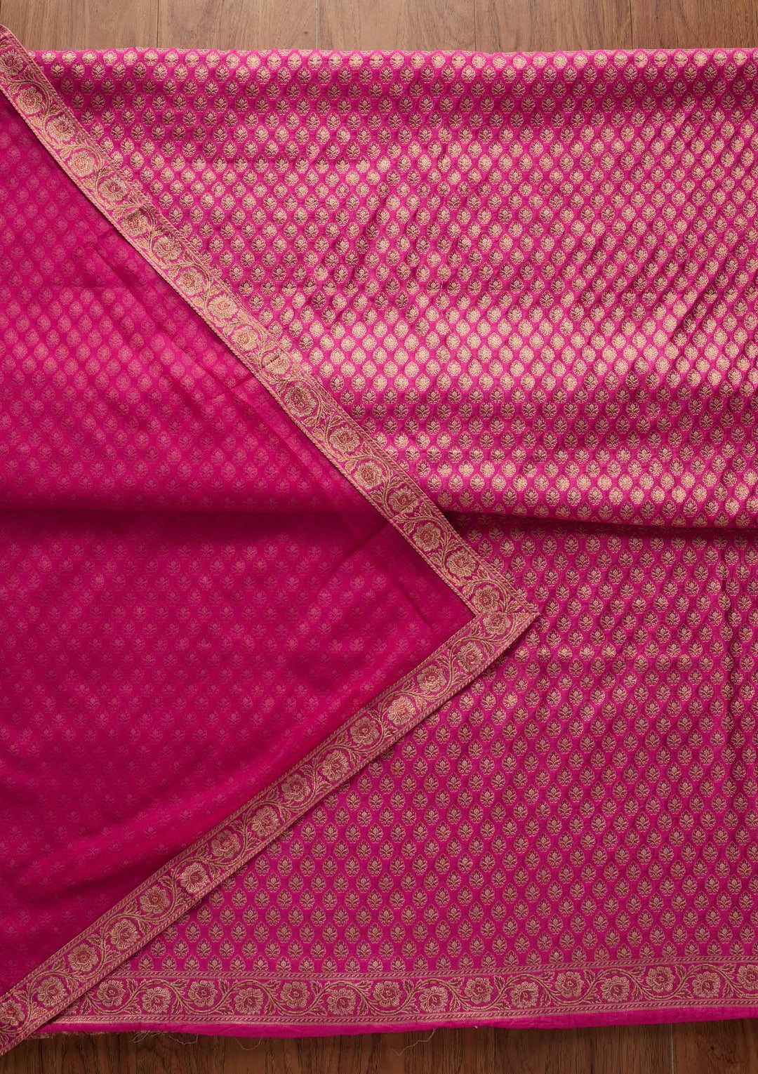 Rani Pink Zariwork Banarasi Designer Unstitched Salwar Suit - koskii