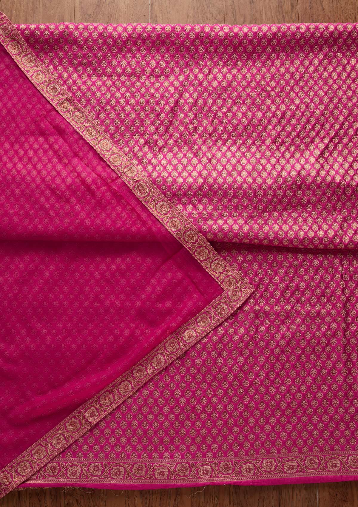 Rani Pink Zariwork Banarasi Designer Unstitched Salwar Suit - koskii