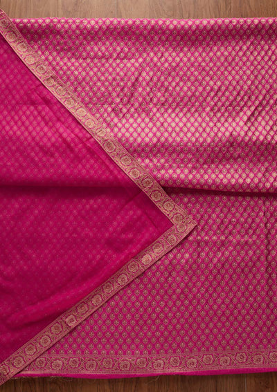 Rani Pink Zariwork Banarasi Designer Unstitched Salwar Suit - koskii