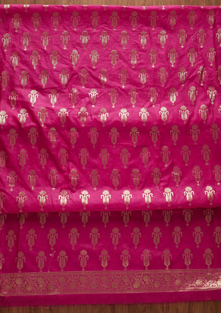 Rani Pink Zariwork Banarasi Designer Unstitched Salwar Suit - Koskii