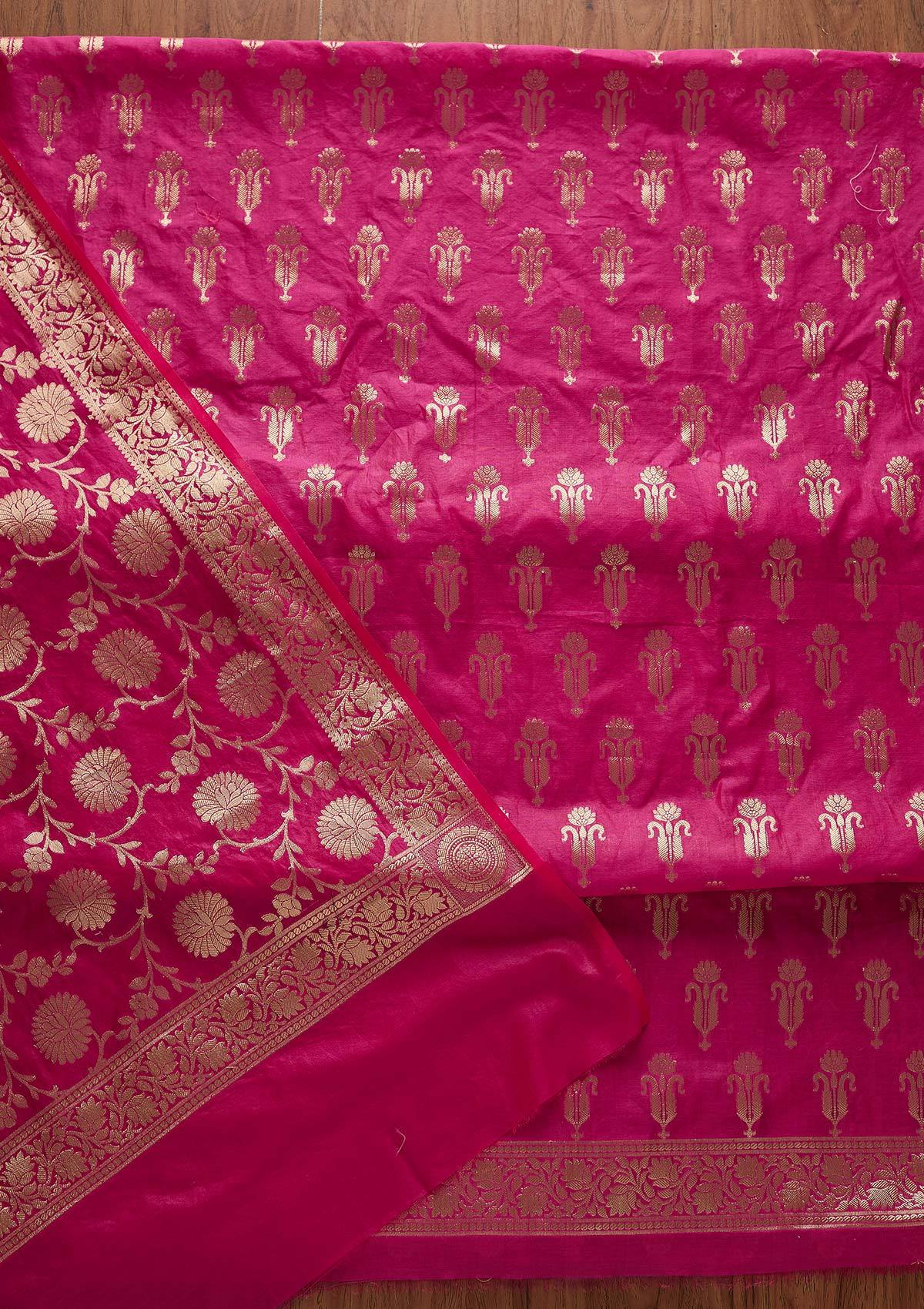 Rani Pink Zariwork Banarasi Designer Unstitched Salwar Suit - Koskii