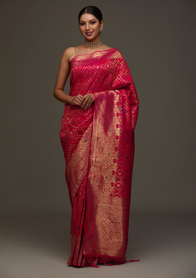 Rani Pink Zariwork Banarasi Designer Saree- Koskii