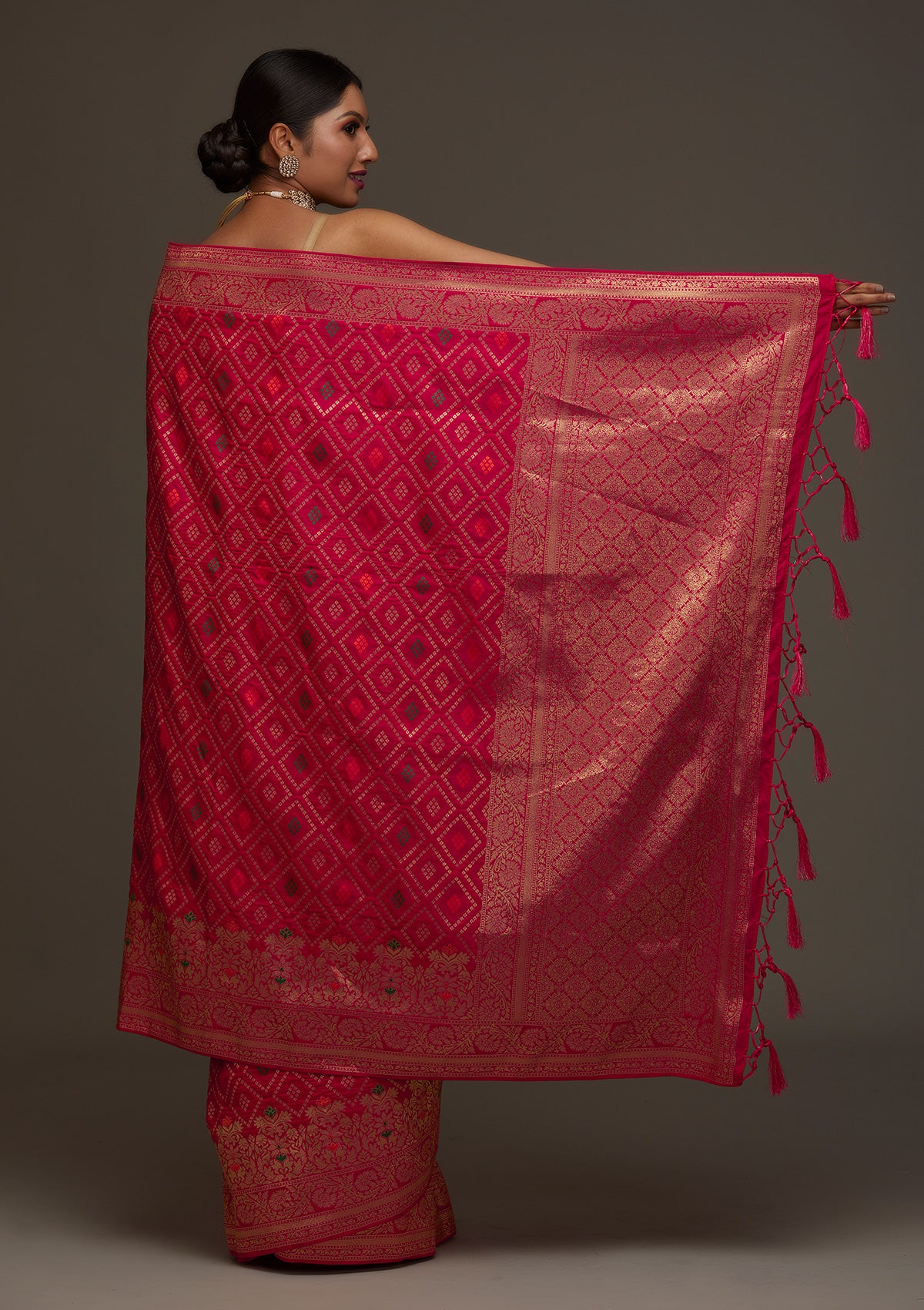 Rani Pink Zariwork Banarasi Designer Saree - Koskii