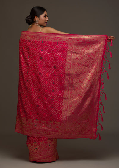 Rani Pink Zariwork Banarasi Designer Saree - Koskii