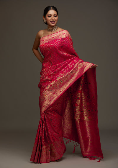 Rani Pink Zariwork Banarasi Designer Saree - Koskii