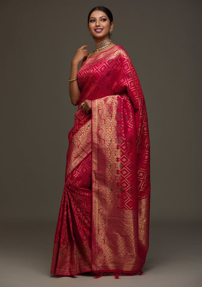 Rani Pink Zariwork Banarasi Designer Saree - Koskii