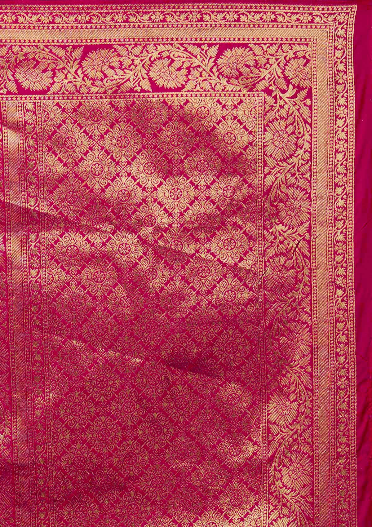 Rani Pink Zariwork Banarasi Designer Saree - Koskii