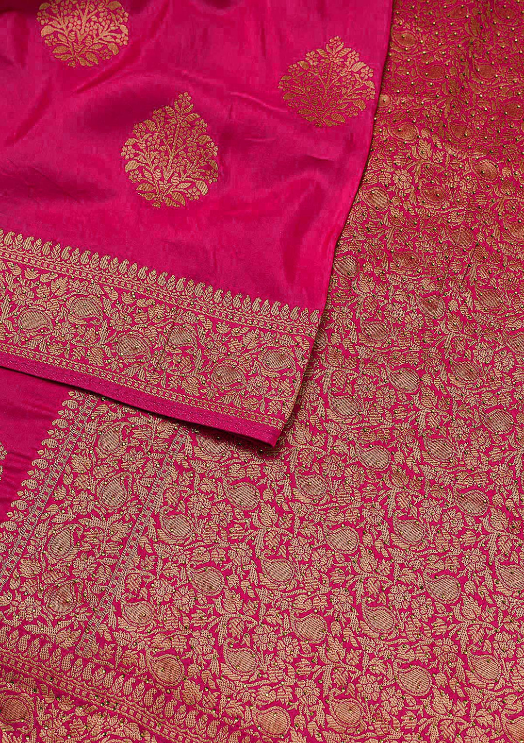 Rani Pink Zariwork Banarasi Saree-Koskii