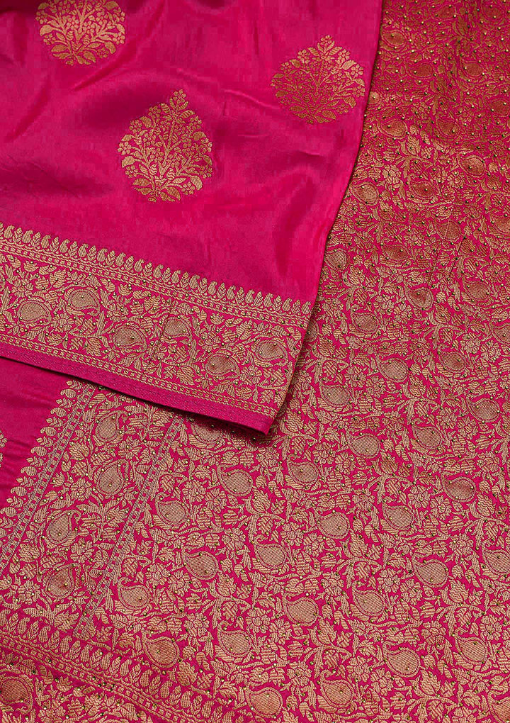Rani Pink Zariwork Banarasi Saree-Koskii