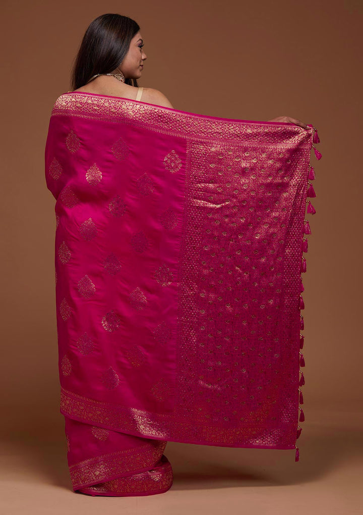 Rani Pink Zariwork Banarasi Saree-Koskii