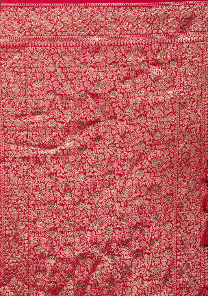 Rani Pink Zariwork Banarasi Saree-Koskii