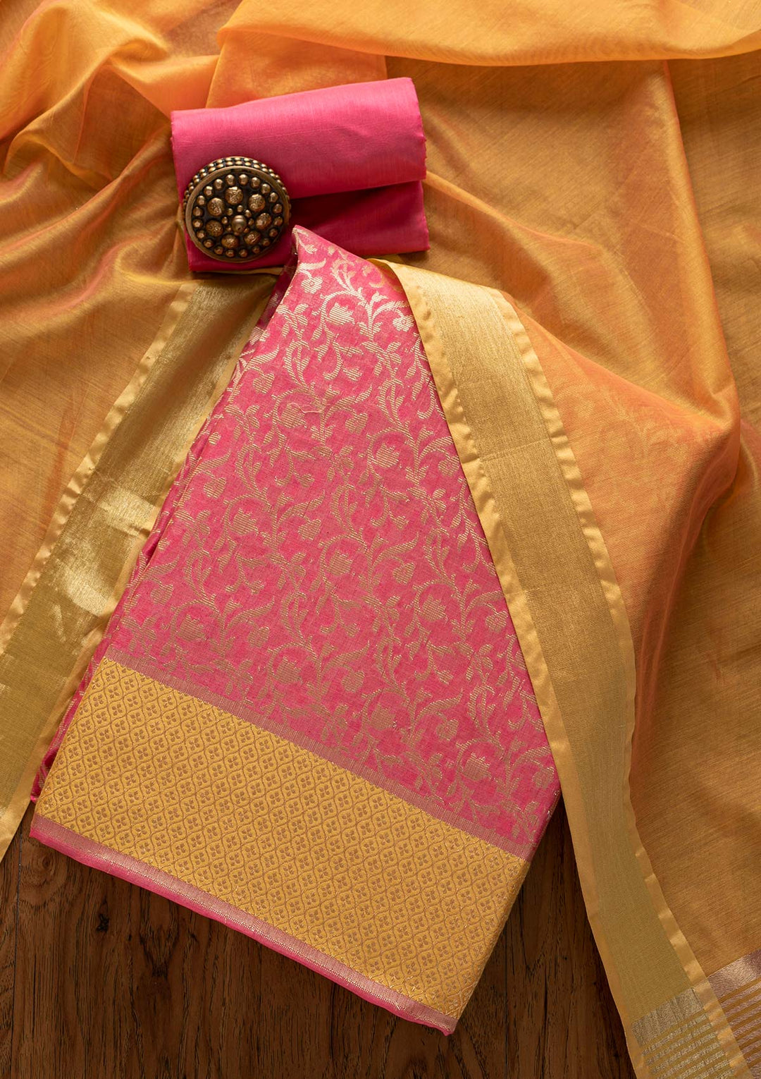 Rani Pink Zariwork Brocade Designer Unstitched Salwar Suit - Koskii