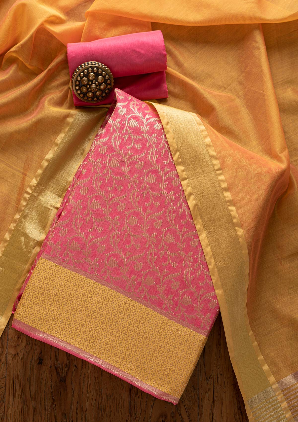 Rani Pink Zariwork Brocade Designer Unstitched Salwar Suit - Koskii