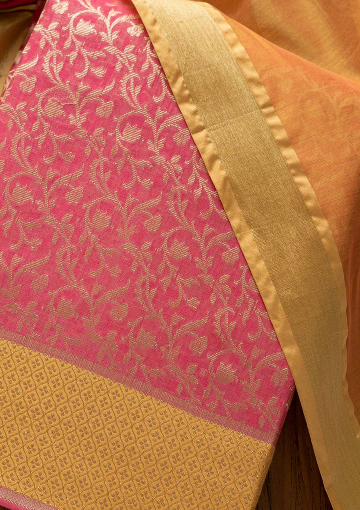 Rani Pink Zariwork Brocade Designer Unstitched Salwar Suit - Koskii