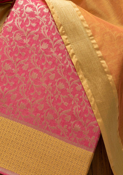 Rani Pink Zariwork Brocade Designer Unstitched Salwar Suit - Koskii