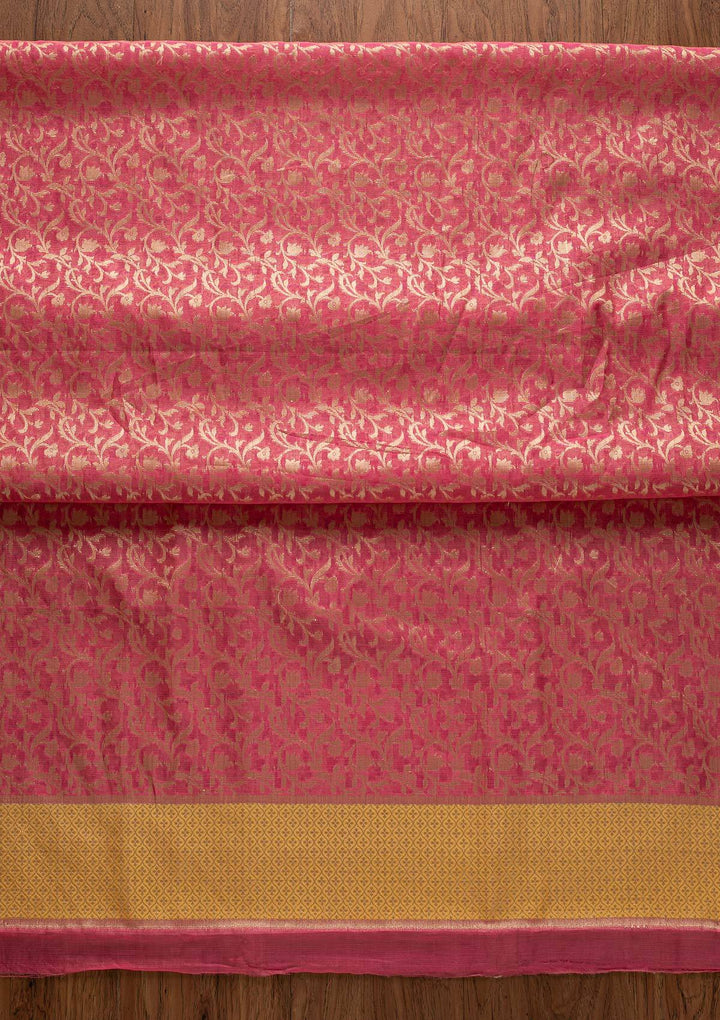 Rani Pink Zariwork Brocade Designer Unstitched Salwar Suit - Koskii