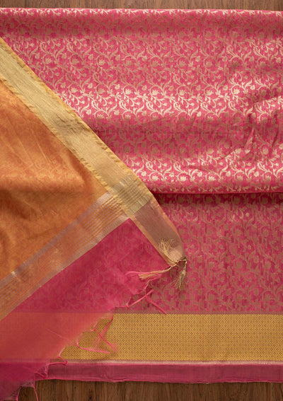 Rani Pink Zariwork Brocade Designer Unstitched Salwar Suit - Koskii