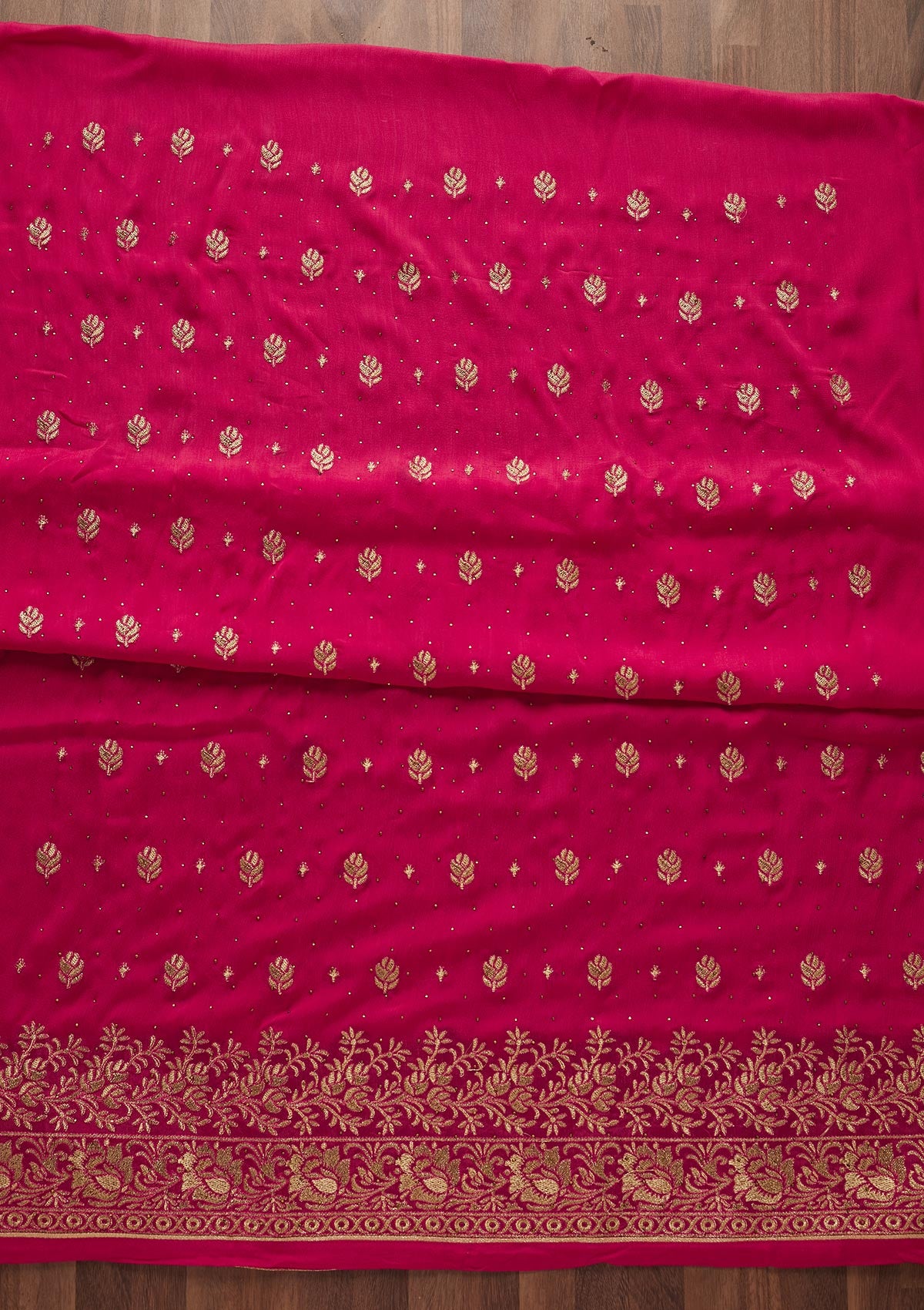 Rani Pink Zariwork Chanderi Designer Unstitched Salwar Suit - Koskii