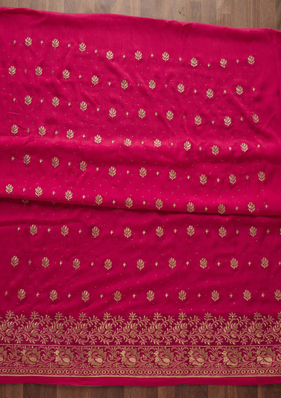 Rani Pink Zariwork Chanderi Designer Unstitched Salwar Suit - Koskii