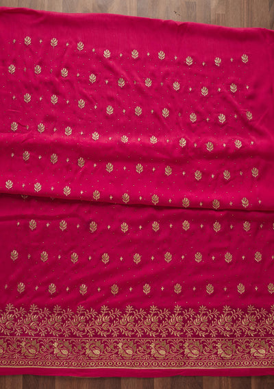 Rani Pink Zariwork Chanderi Designer Unstitched Salwar Suit - Koskii