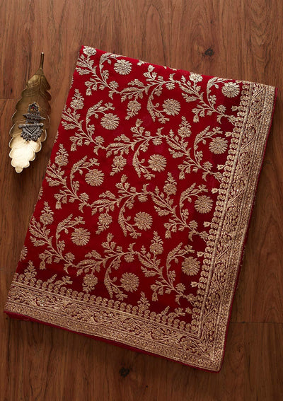 Rani Pink Zariwork Georgette Designer Saree - koskii