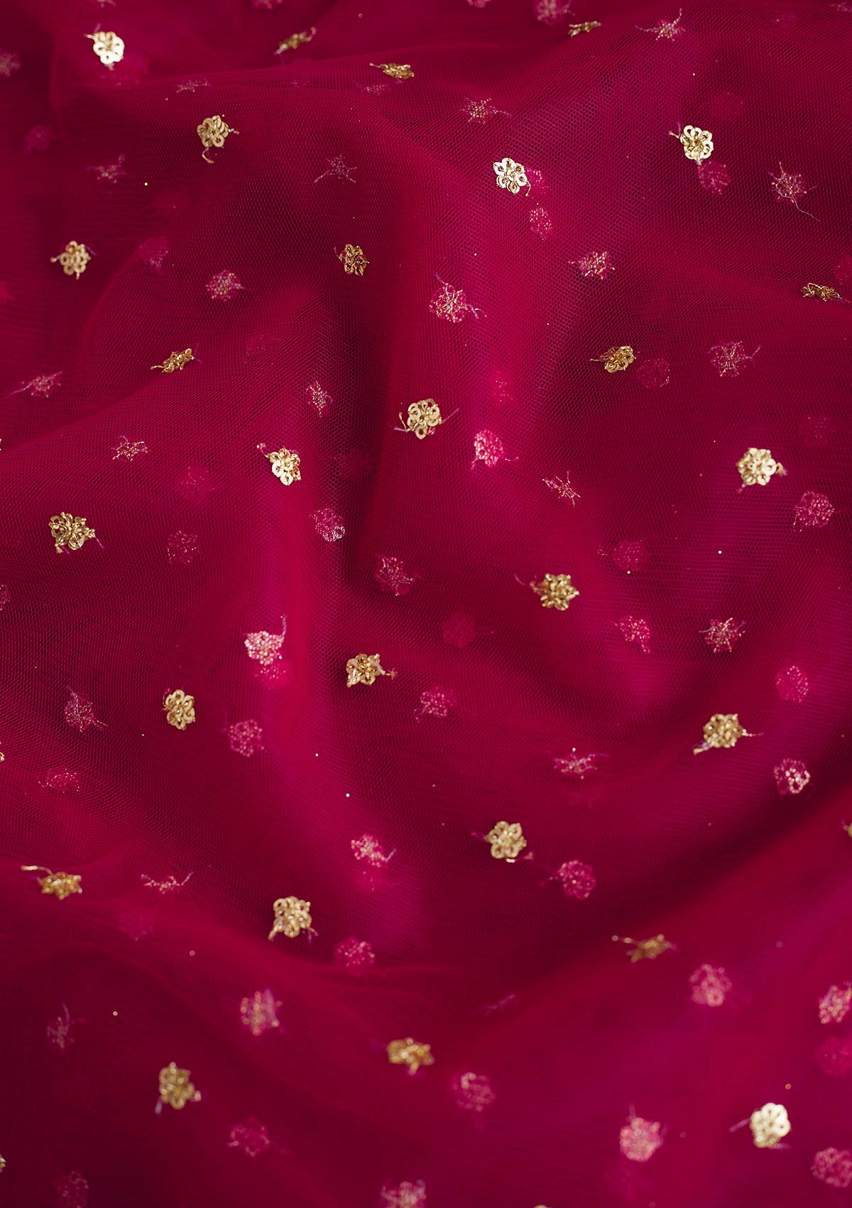 Rani Pink Zariwork Net Readymade Dupatta-Koskii
