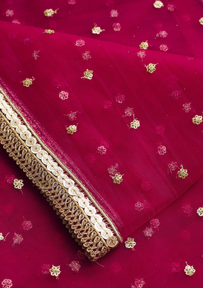 Rani Pink Zariwork Net Readymade Dupatta-Koskii
