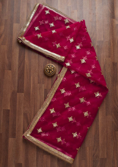 Rani Pink Zariwork Net Readymade Dupatta-Koskii