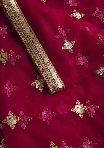 Rani Pink Zariwork Net Readymade Dupatta-Koskii