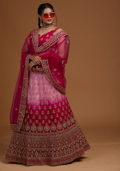 Rani Pink Zariwork Net Designer Lehenga-Koskii