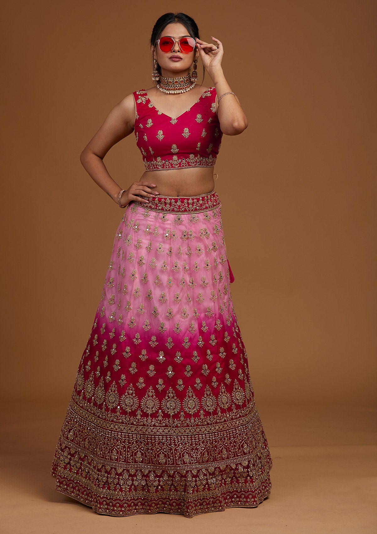 Rani Pink Zariwork Net Designer Lehenga-Koskii