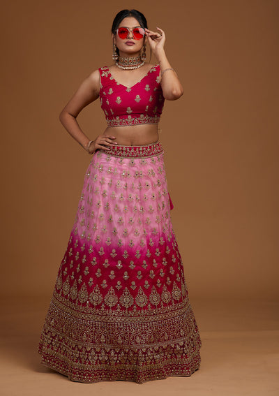 Rani Pink Zariwork Net Designer Lehenga-Koskii