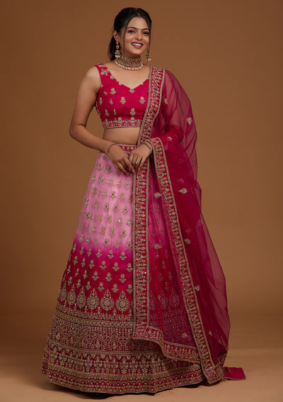Rani Pink Zariwork Net Designer Lehenga-Koskii