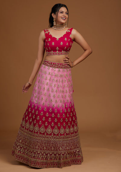 Rani Pink Zariwork Net Designer Lehenga-Koskii