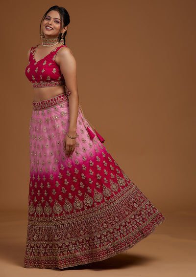 Rani Pink Zariwork Net Designer Lehenga-Koskii