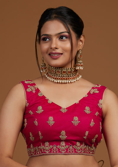 Rani Pink Zariwork Net Designer Lehenga-Koskii
