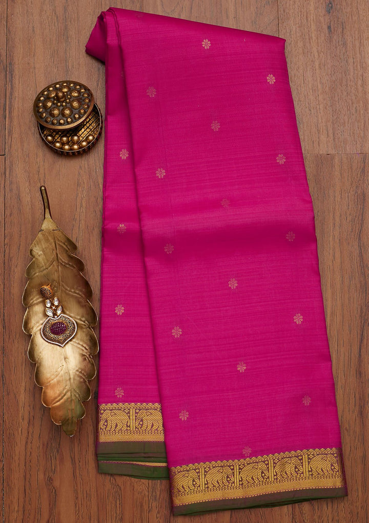 Rani Pink Zariwork Pure Silk Designer Saree - koskii