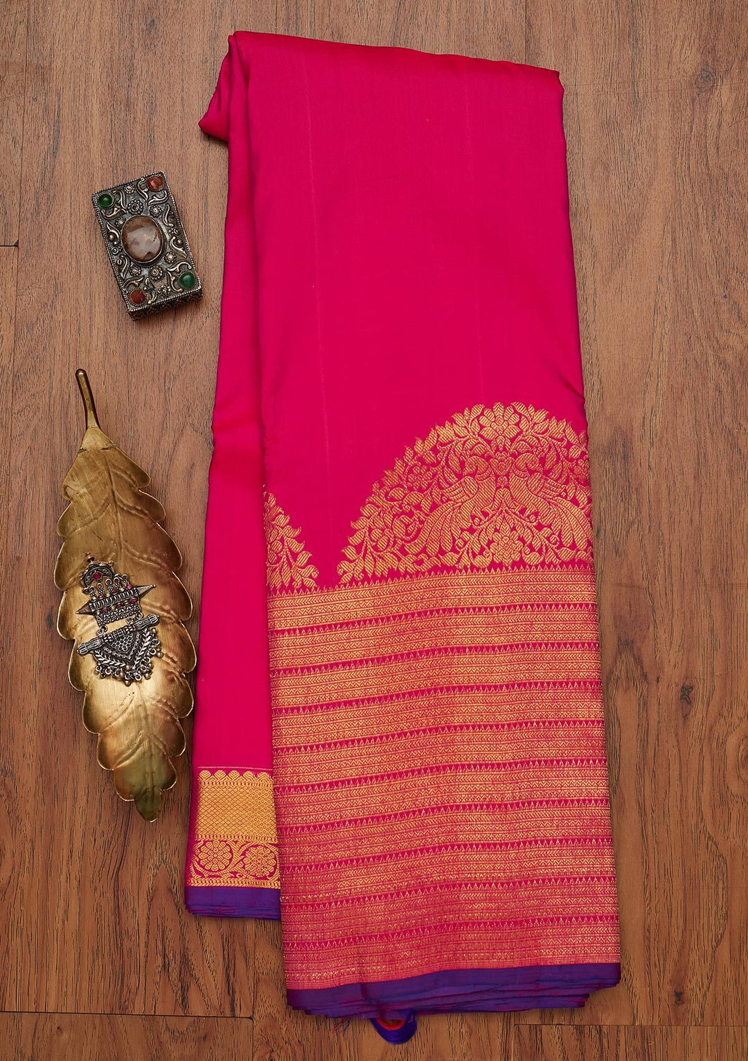 Rani Pink Zariwork Pure Silk Designer Saree - koskii