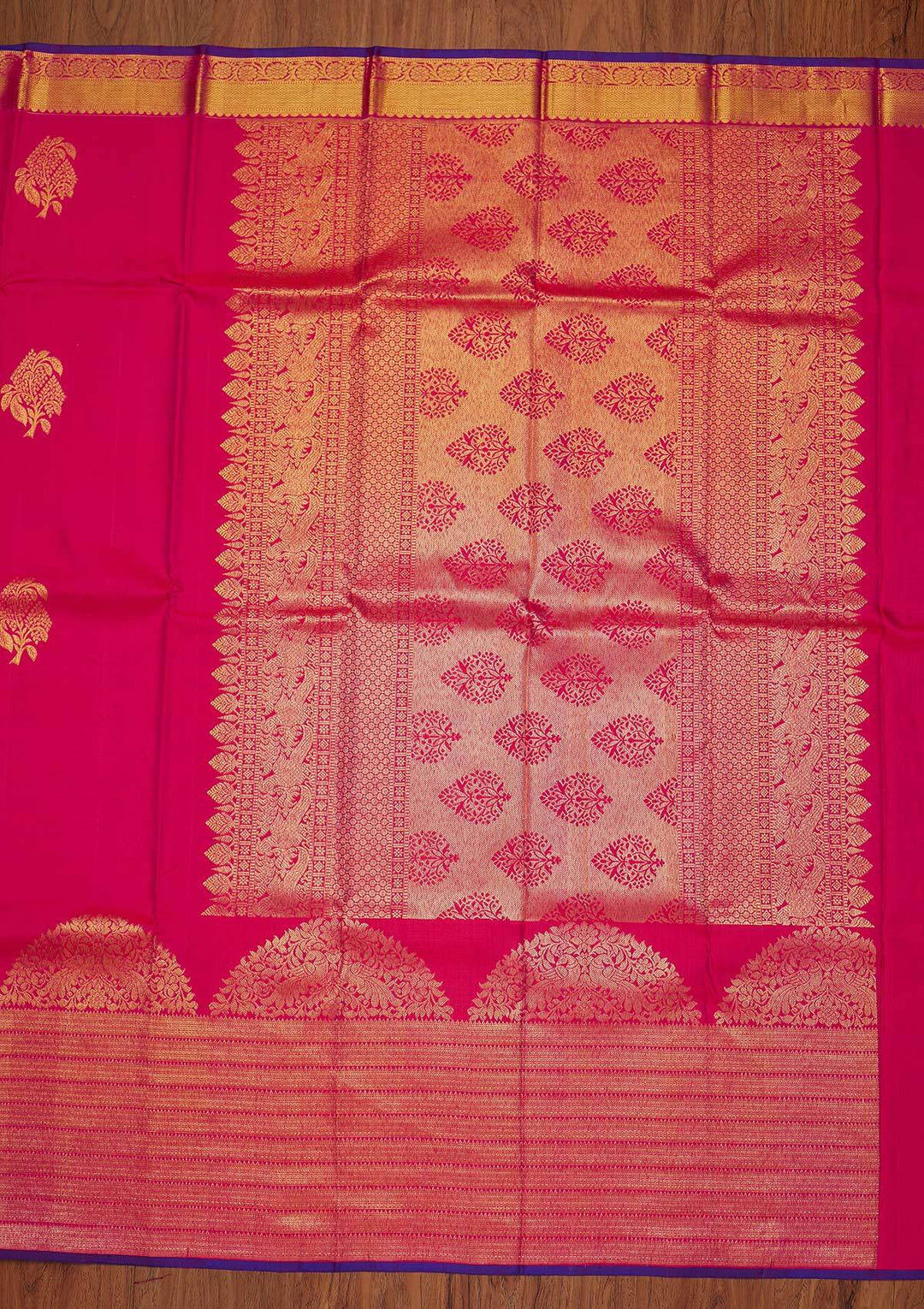 Rani Pink Zariwork Pure Silk Designer Saree - koskii