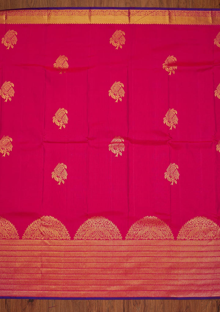 Rani Pink Zariwork Pure Silk Designer Saree - koskii