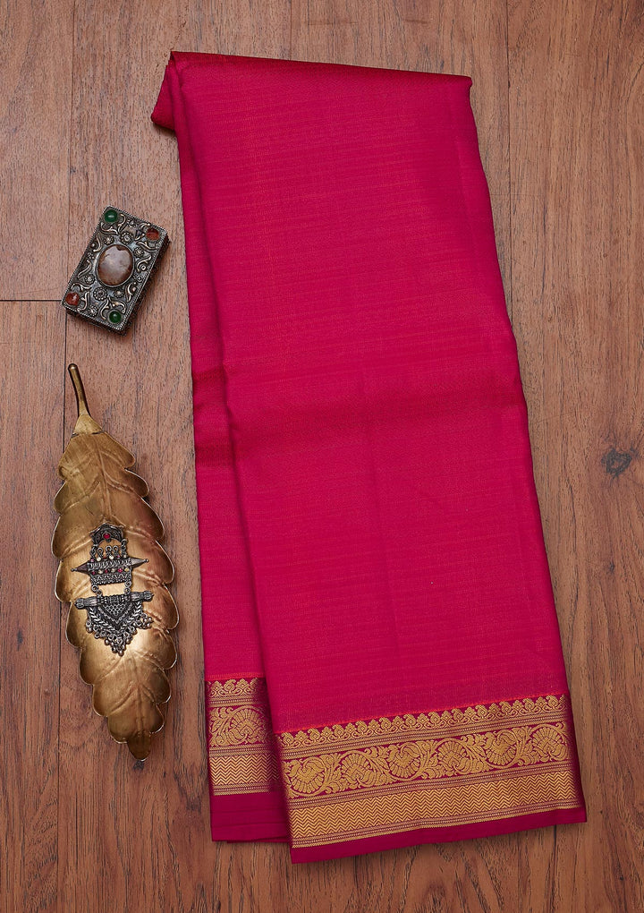 Rani Pink Zariwork Pure Silk Designer Unstitched Saree - Koskii