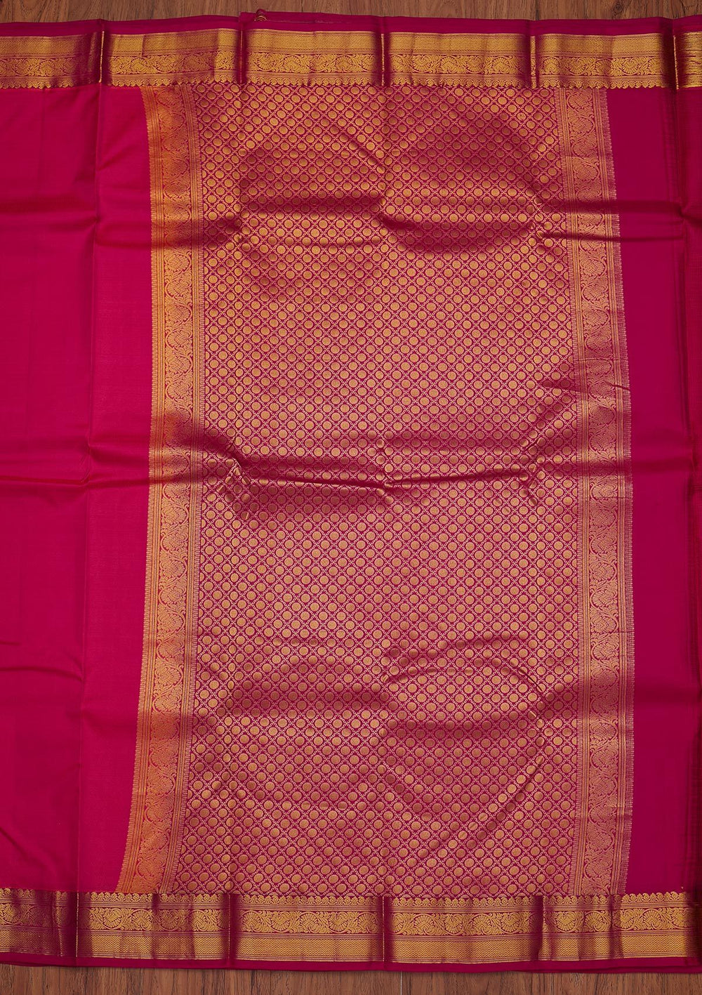 Rani Pink Zariwork Pure Silk Designer Unstitched Saree - Koskii