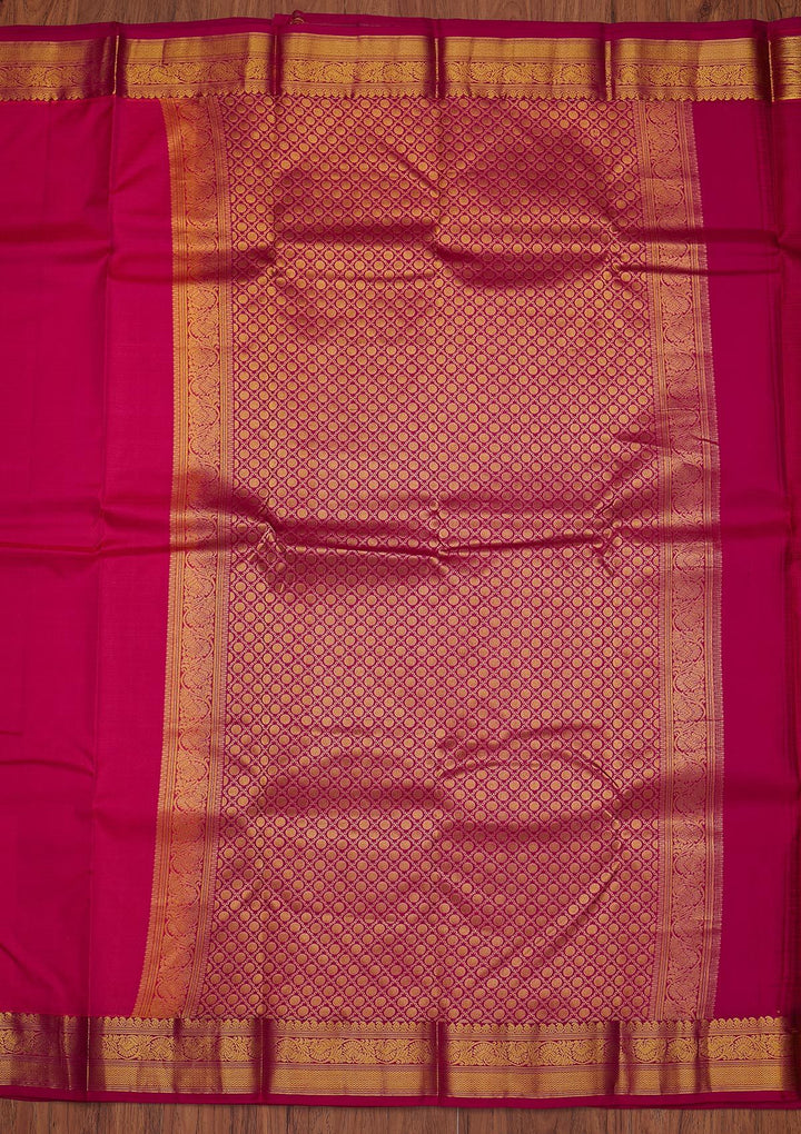Rani Pink Zariwork Pure Silk Designer Unstitched Saree - Koskii