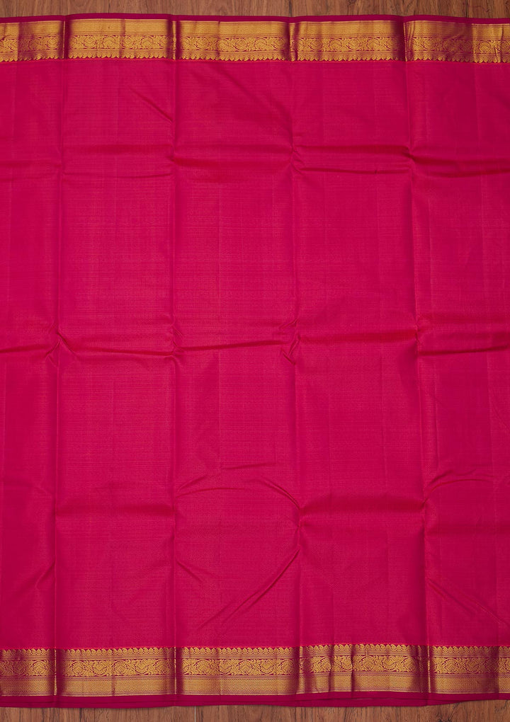 Rani Pink Zariwork Pure Silk Designer Unstitched Saree - Koskii