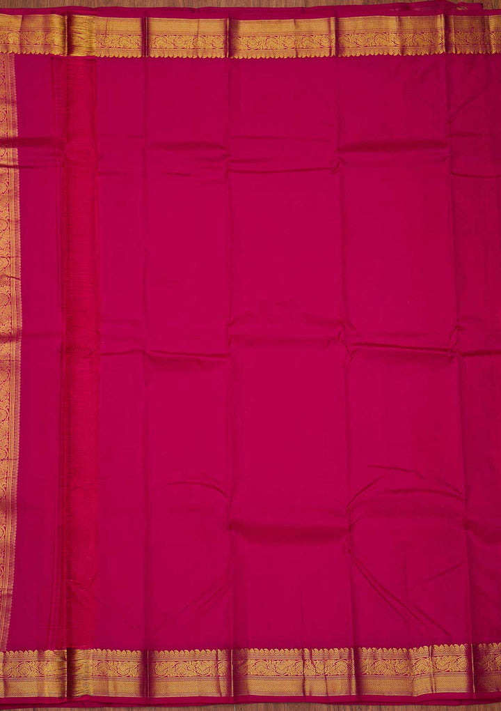 Rani Pink Zariwork Pure Silk Designer Unstitched Saree - Koskii