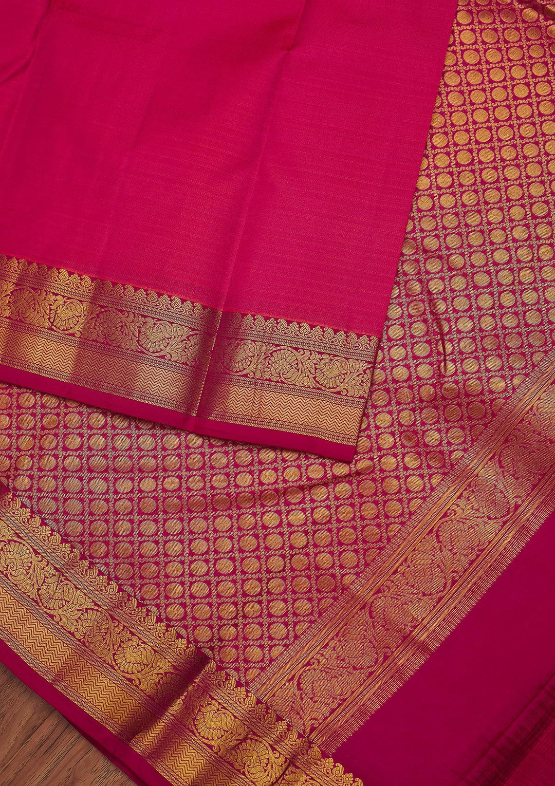 Rani Pink Zariwork Pure Silk Designer Unstitched Saree - Koskii