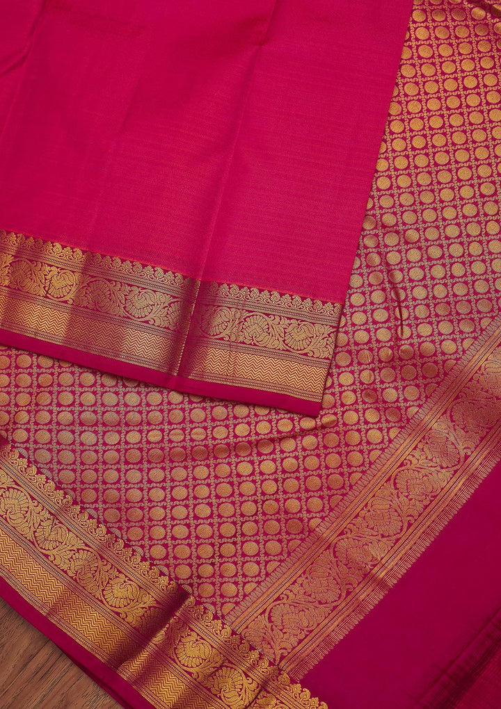 Rani Pink Zariwork Pure Silk Designer Unstitched Saree - Koskii