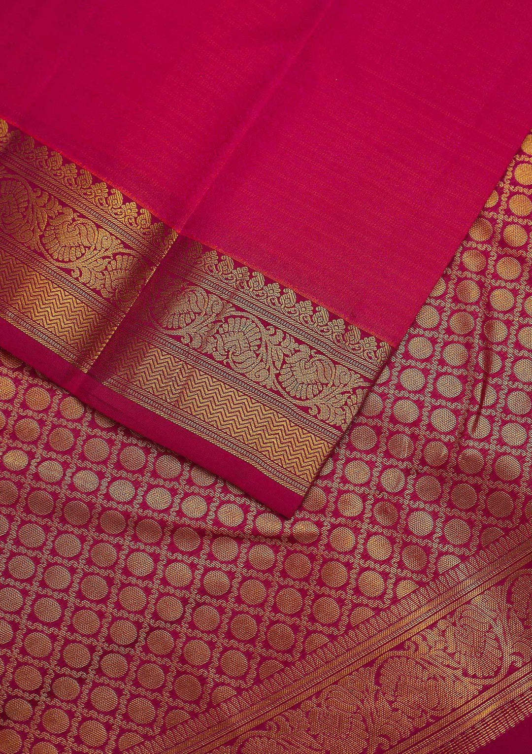 Rani Pink Zariwork Pure Silk Designer Unstitched Saree - Koskii